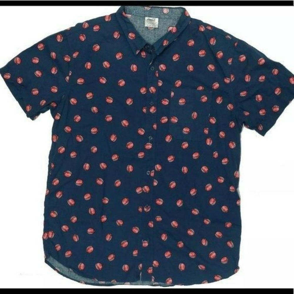 Coca Cola Men’s Blue Bottle Cap Button Down Shirt‎ Size XL